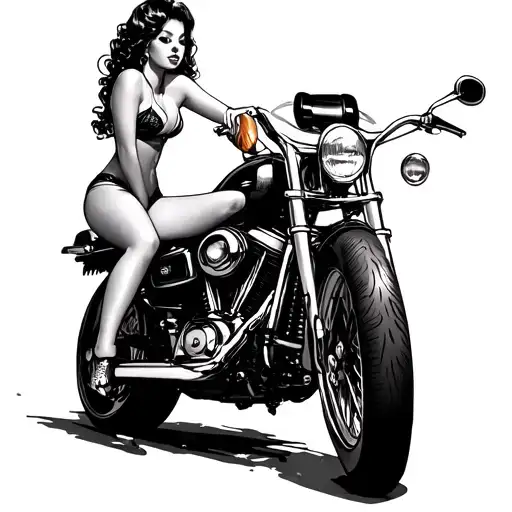 Pinup Girl Sitting On Motorcycle With Background
