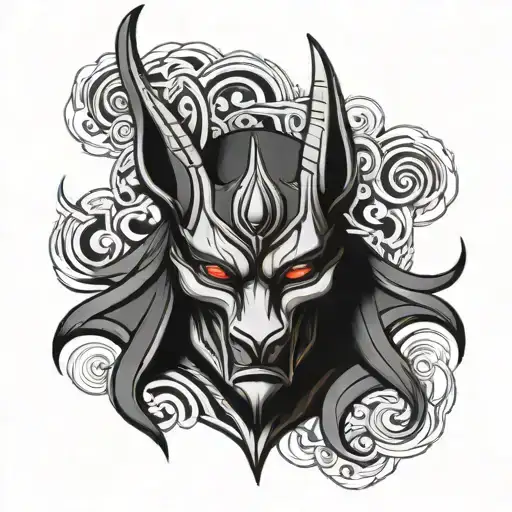 Color Infused Black And Gray Anubis Oni Mask
