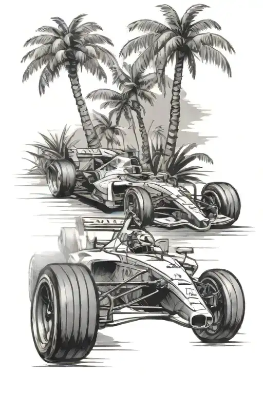 F1 Car Sketch And Palm Tree