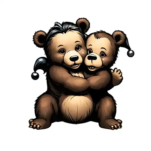 Brown Bear Making A Hug For Short Hair Jester Baby