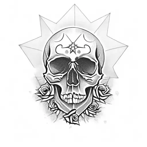 Skull With Roses And An Star