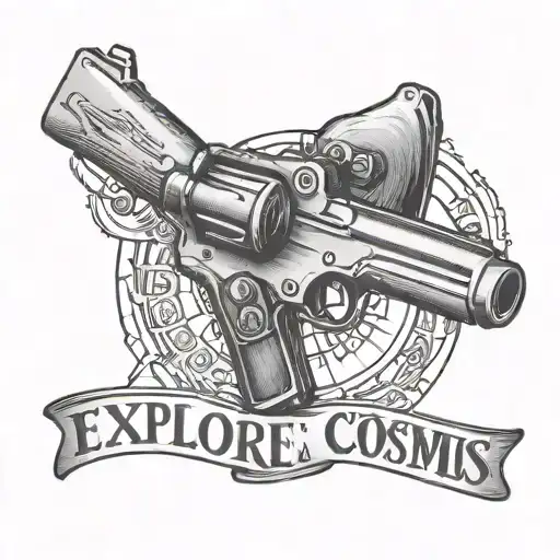 A Pistol With A Bullet Shooting Out But It's A Line That Says Explore The Cosmos