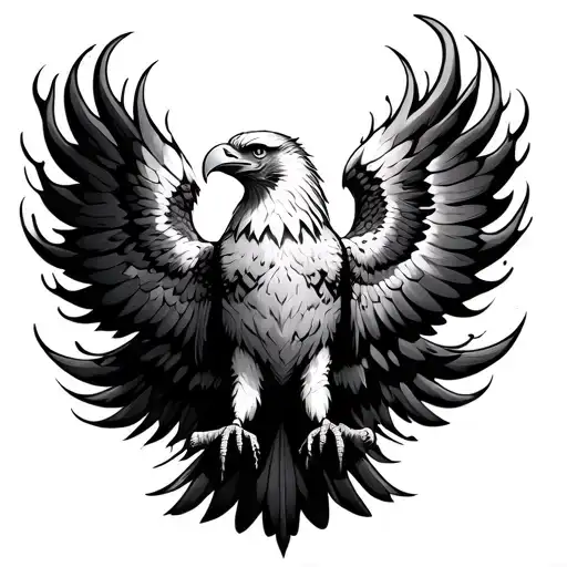 Eagle With Flame Wings Spread Wide