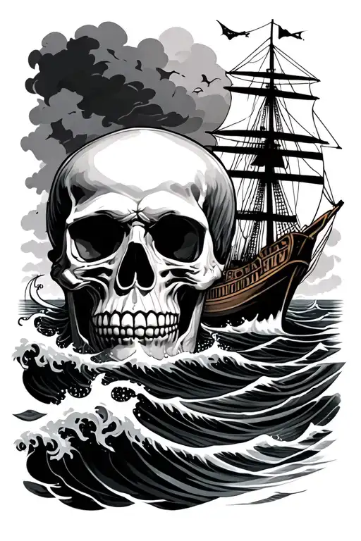 Sleeve Nautical Waves Skull Ship Old Man