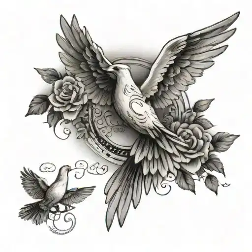 Inner Forearm Tattoo Image With Quote In Middle And Doves And Detailing Around It