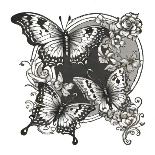 Butterflies Flying Together Surrounded By Atars And The Moon