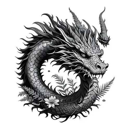 Dragon Sleeve Nordic With Flowers Ferns Roots