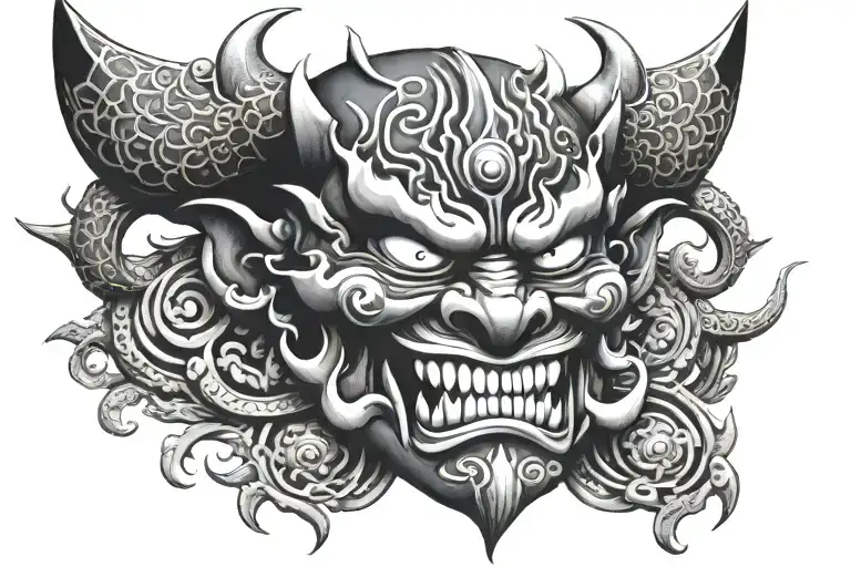Oriental Ornamental Oni Demon Mask Chest Piece