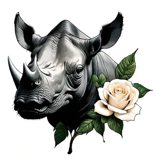 Grey Rhino With White Rose