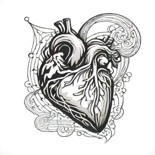 Half Heart Muscle Half Diamond Shaped Line Outlining