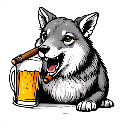 Animals Doing Funny Shit Like Smoking A Cigar And Drinking Beer But Traditional Tattoo Esq
