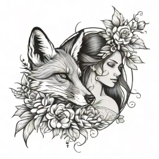 Woman And Fox With Flowers