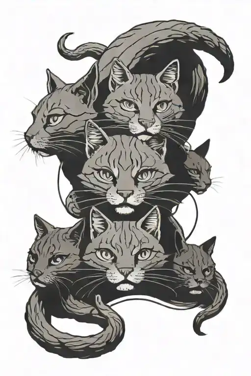 Three-headed Cat With A Crescent Moon Behind It