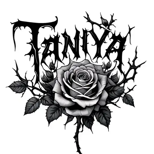 Rose Bush With Thorny Vines That Spell Out Tanya While Ripping Through The Skin