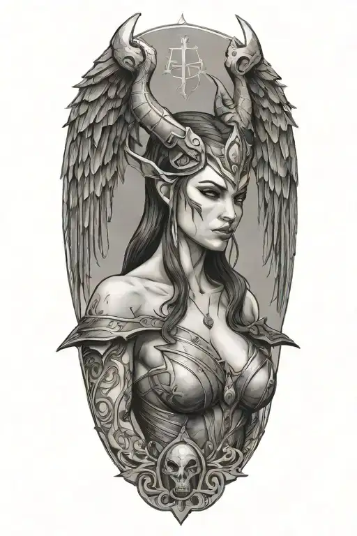 Diablo Iv Lilith Tattoo With Demon Wings And Horns