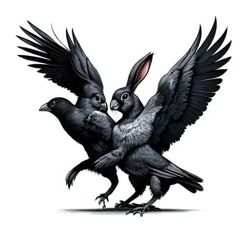Rabbit And Crow Fighting Each Other