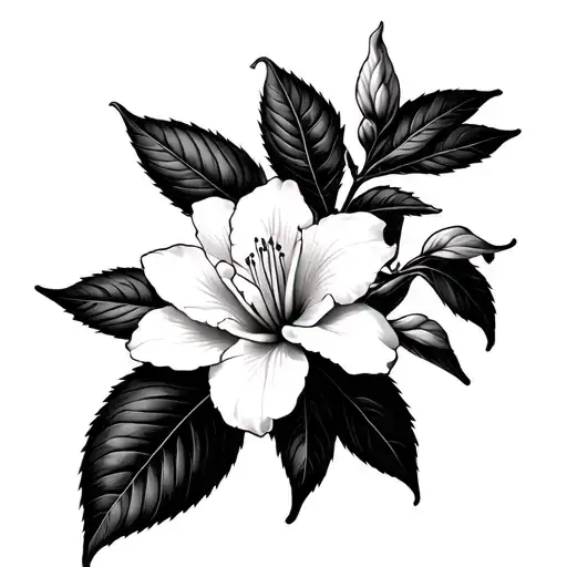 Azalea Flower Hanging Off A Lemon Tree Branch