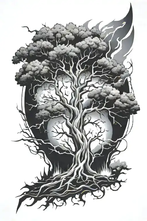 Lighting Bolt Striking Tree Fire