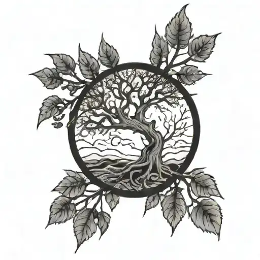 Yggdrisil With Branches Reaching Outside The Circle