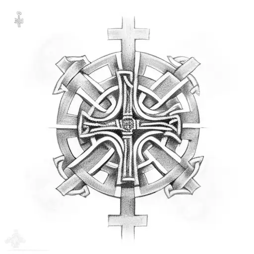 A Celtic Cross Intertwined With Symbols Representing Famous Literary Works