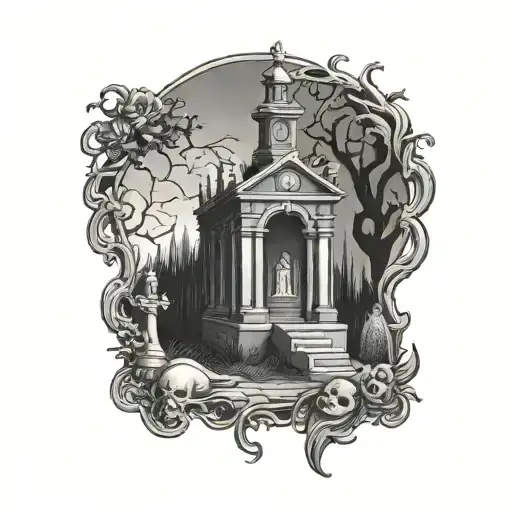 Gothic Cemetery With Creepy Ghost