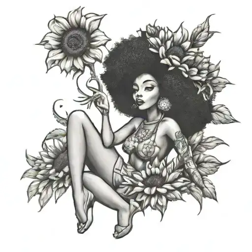 Black Pinup Afro Sunflowers