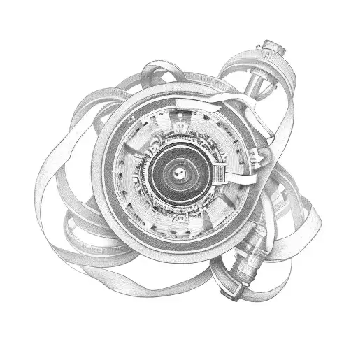 A Tattoo Of A Film Reel Intertwined With A Guitar In Black-grey Style