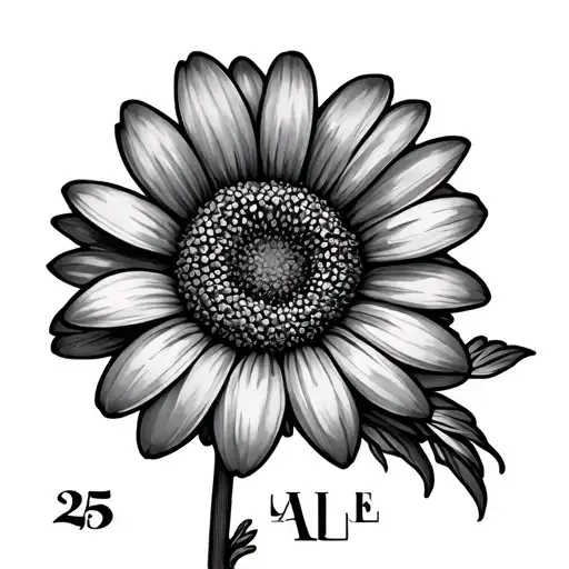 Daisy Line Art With April 25 Roman Numerals Intertwined