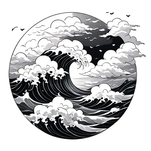 Feminine Water Waves And Clouds Minimalistic