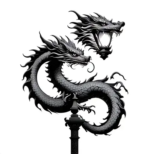 Japanese Dragon Wrapped Around A Lamp Post