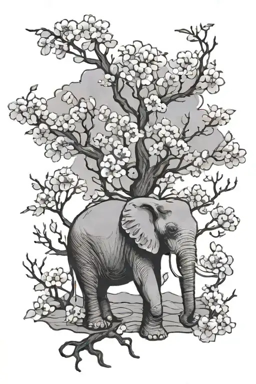 One Elephant A Cherry Blossom Tree