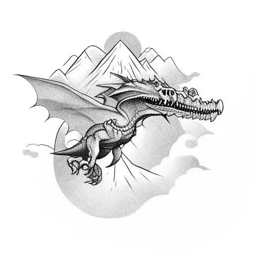 Wyvern Flying Over A Mountain