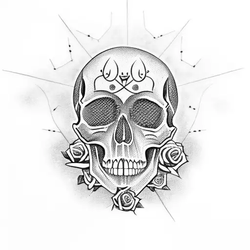 Skull With Roses And An Star