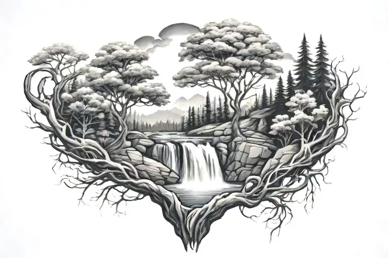 Trees And Waterfall Cascading Chest