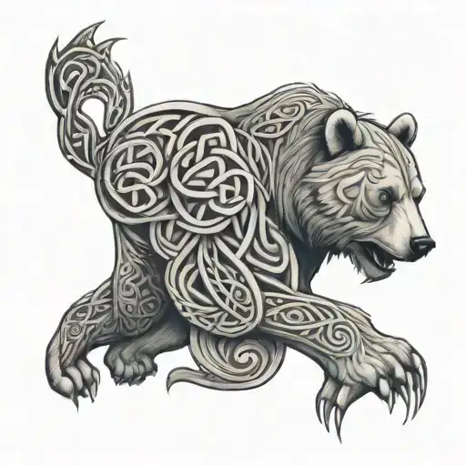 Full Leg Sleeve Tattoo Of A Celtic Knot Series And A Bear
