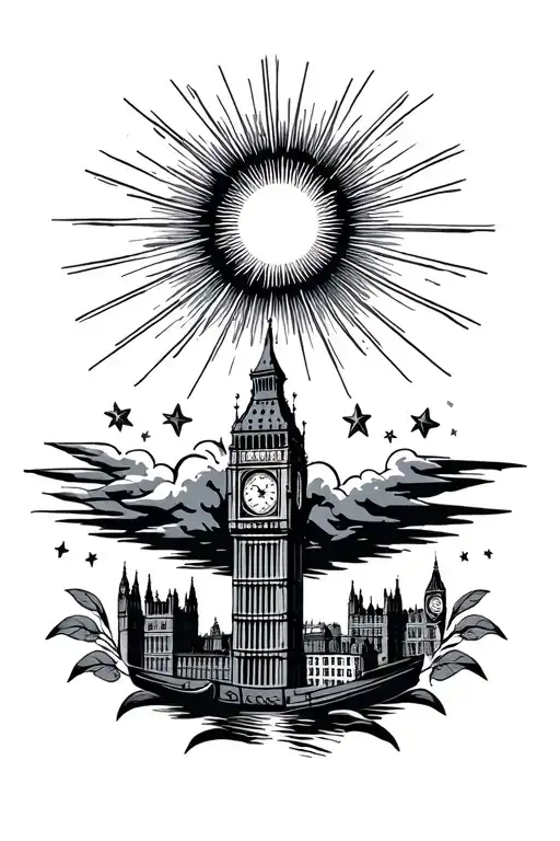 Shaded Clouds Surround Icon London Sun Rays And Stars