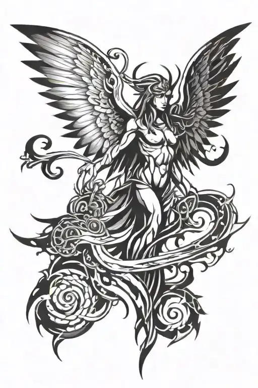 A Six-winged Seraphim With Wings And Horns In An Abstract Style