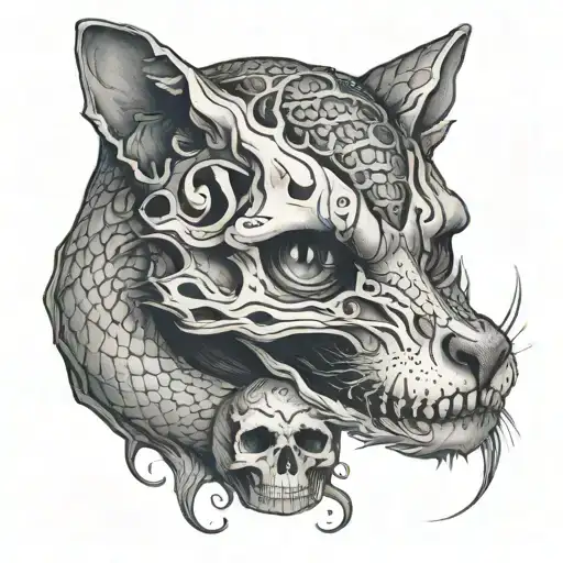 Snake Skull And Cat