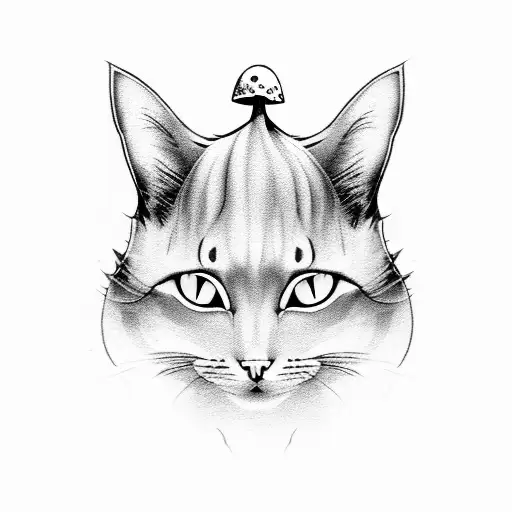 A Mystical Cat Sitting Atop A Giant Mushroom In A Spooky Moonlit Forest