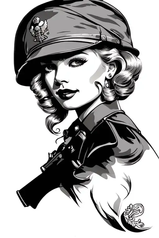 German Army Pin Up Girl Tattoo Ontwerp