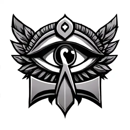 Cyber Sigilism Style Ankh Symbol With Eye