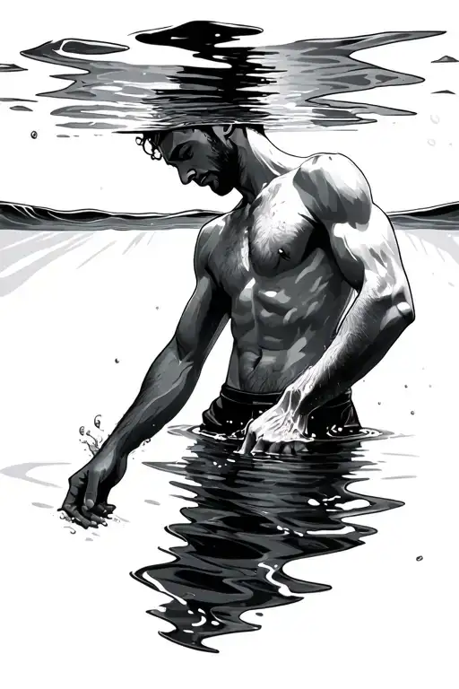 Man Sinking Underwater With Sunlight Reflections In Water