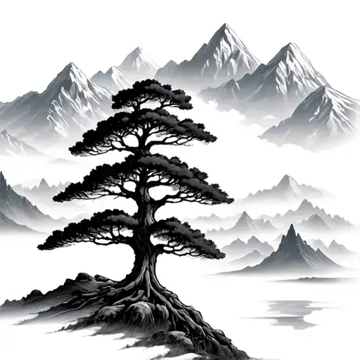 Single Tree Infront Of Mountains