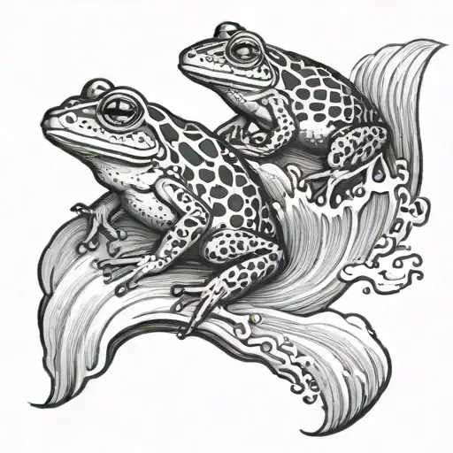 Fine Line Of Frog Jumping Out Of Wave