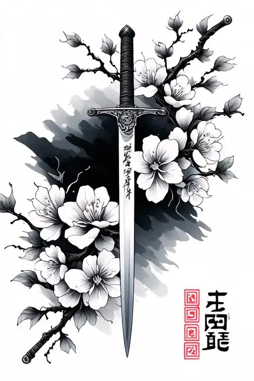 Samurai Sword With Cherry Blossom Flower