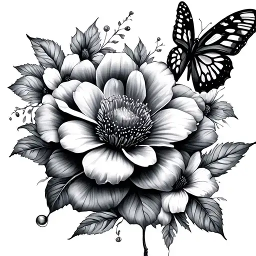 Woman Tattoo Hip Flower And Butterfly