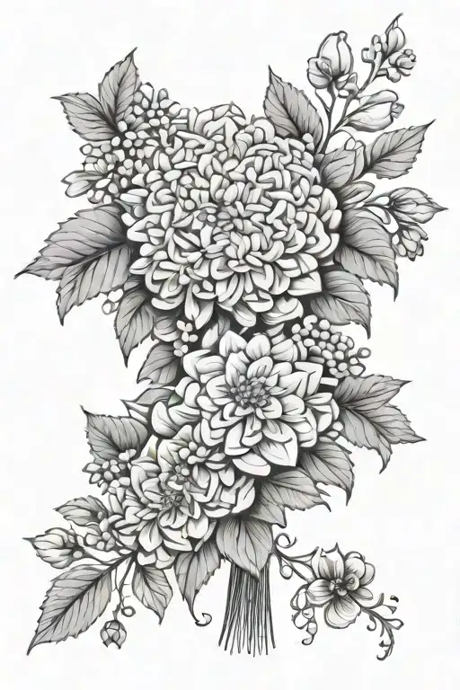 Hydrangea And Dahlia Bouquet With A Hidden Wildflower