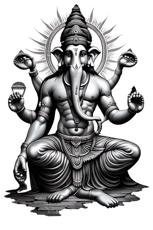 Hanuman And Ganesha Collage With Sun Rays