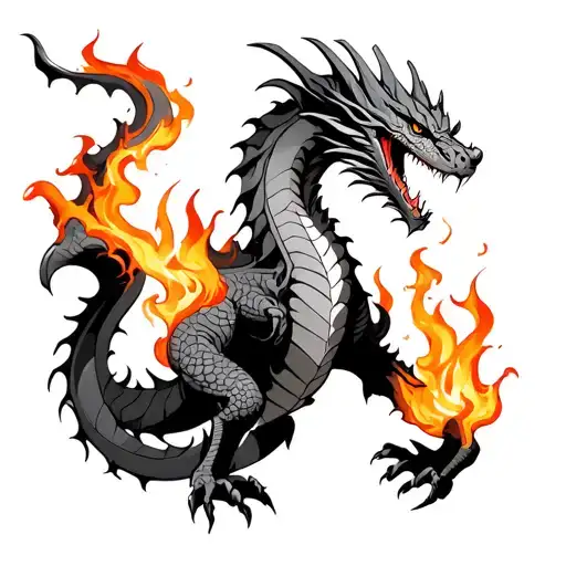 Full Dragon Figure Breathing Fire With Those Flame It Creates A Phoneix