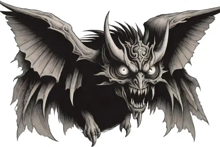 Demon Eyes And Wings Spread Wide Open Facing Forward